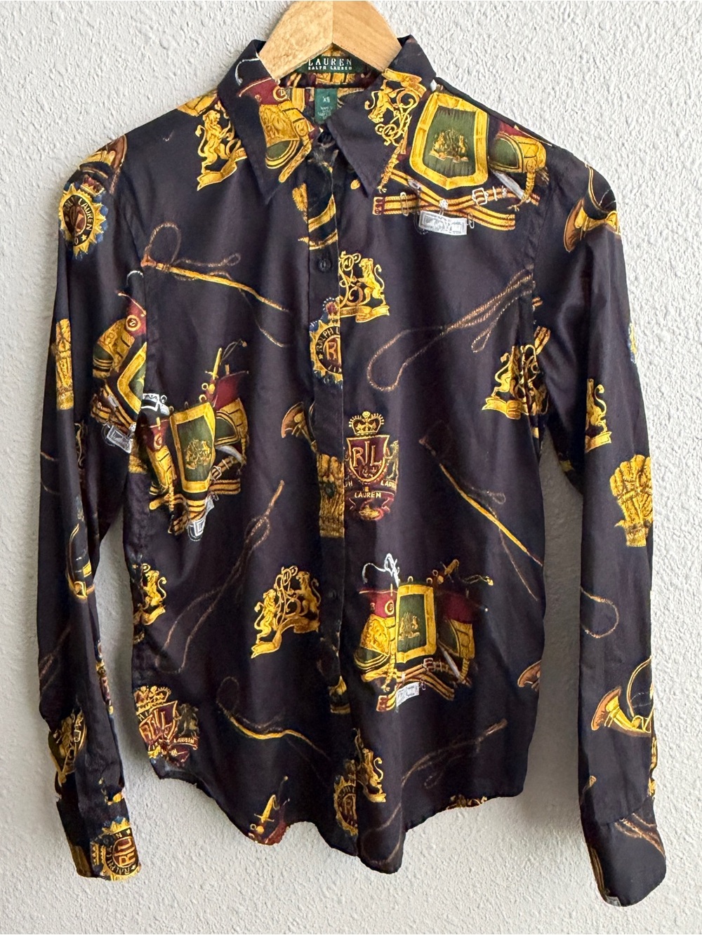 Lauren Ralph Lauren Black Gold Equestrian Lion Long Sleeve Button Up Shirt - Picture 3 of 8